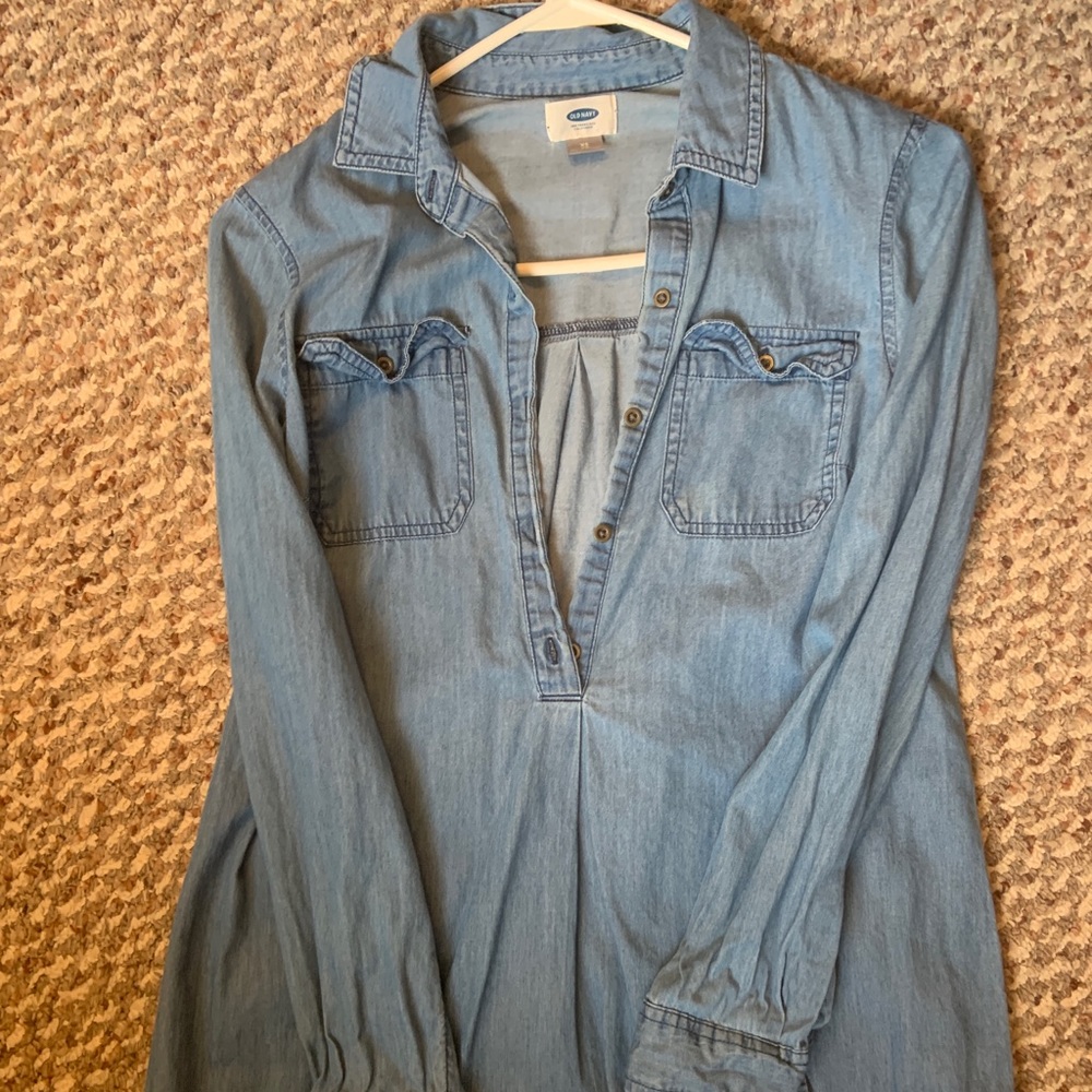 Chambray denim shirt dress
